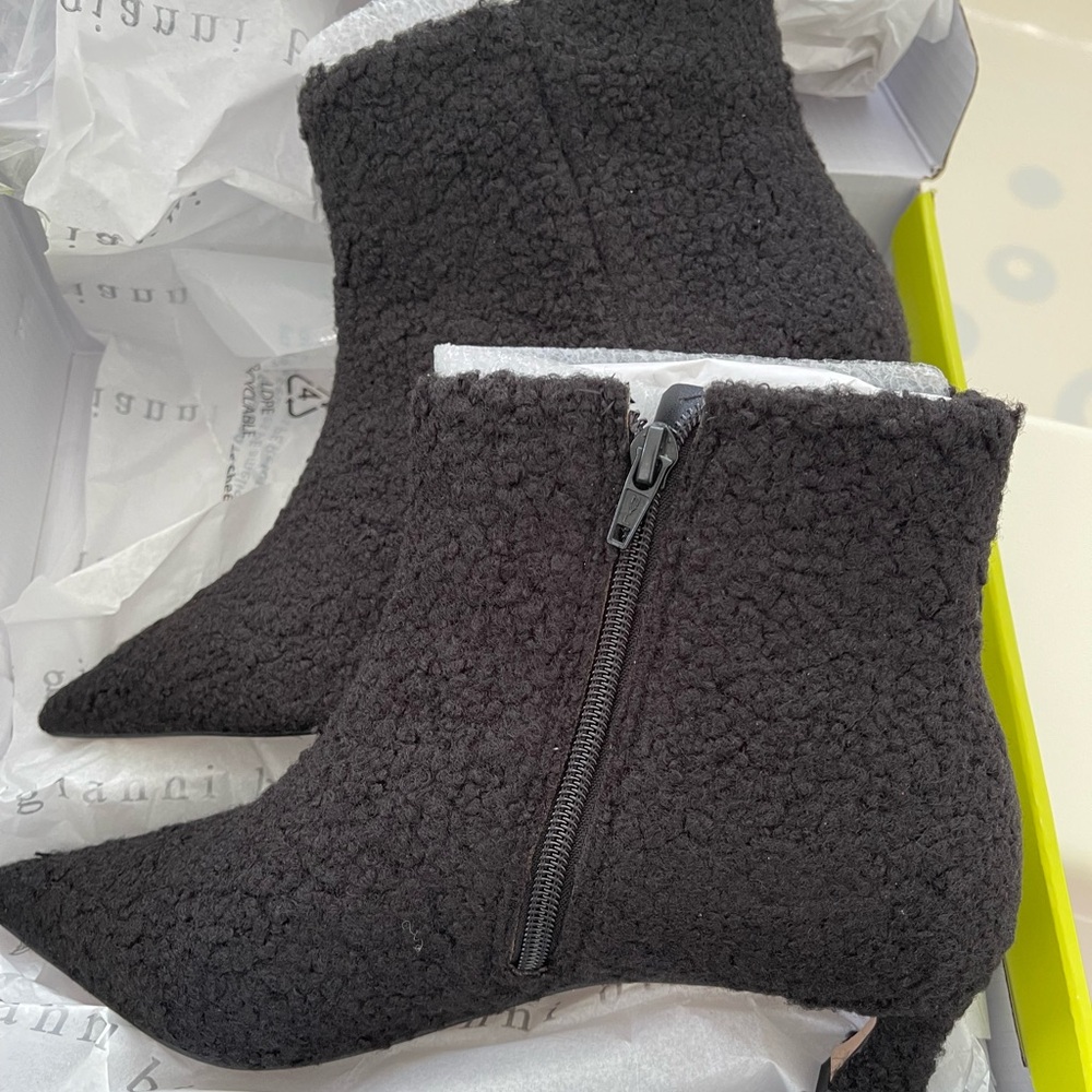 Gianni Bini Georgina Faux Shearling Pointed Toe Kitten Heel Booties